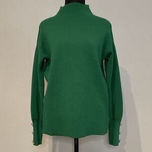 Tahari XS Green Mock Neck Sweater with Crystal Cuffs - Chic & Cozy